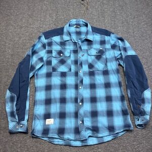 Norrona Svalbard Flannel Shirt Mens Medium Blue Plaid Wool Blend 2404-19